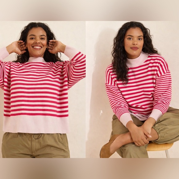 Maeve Sweaters - Anthropologie Maeve Carys mock neck pink red striped sweater size 3X long sleeve
